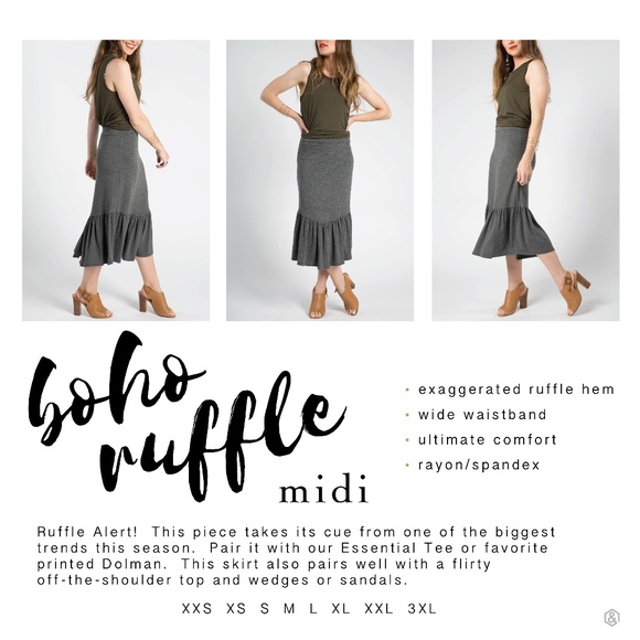 NWT Agnes & Dora Charcoal Boho Midi Skirt Size XL - Picture 2 of 3